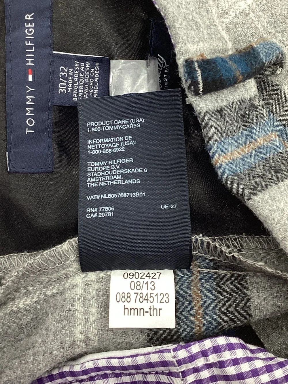Tommy Hilfiger Gray and Navy Plaid Wool Dress Pants